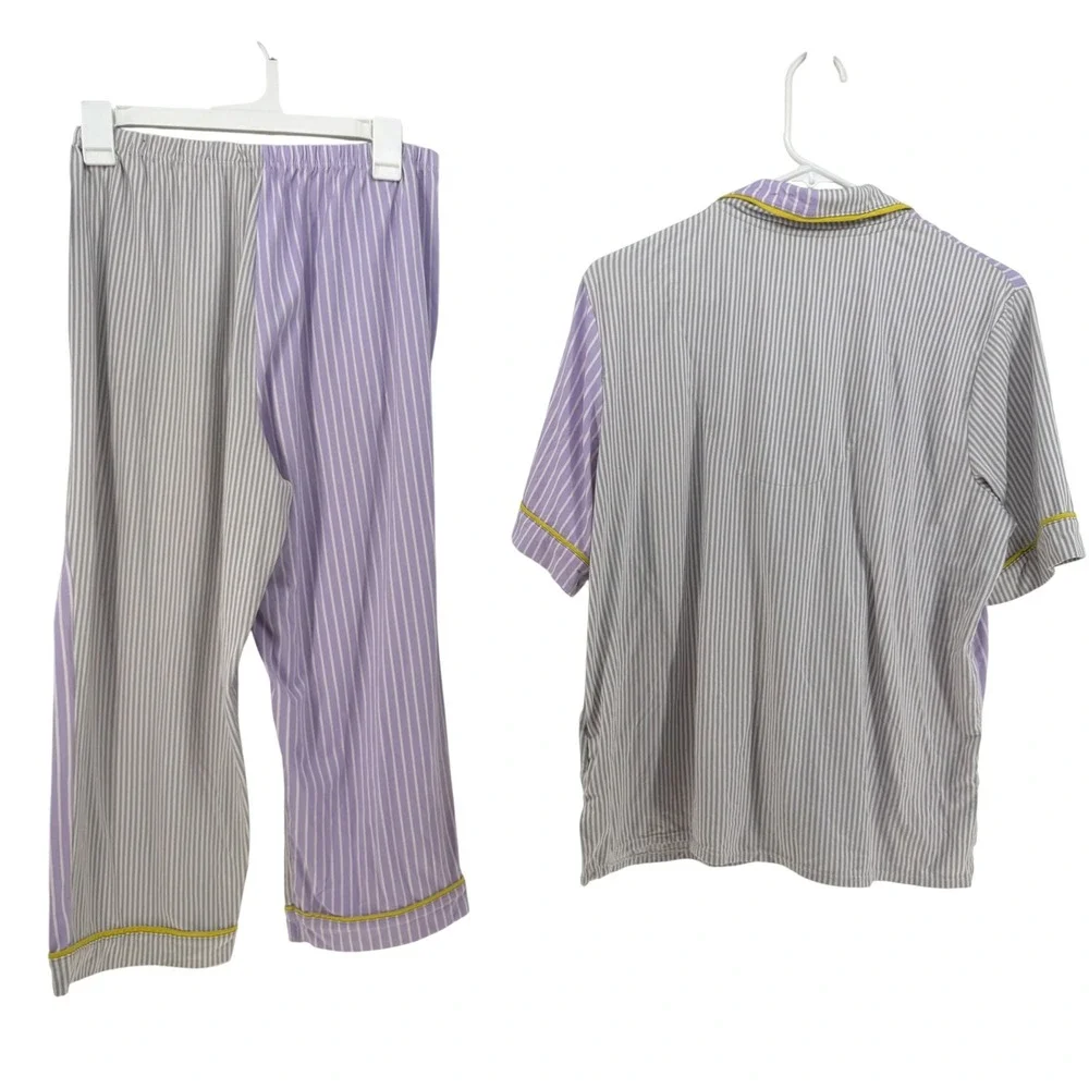 Simply Vera‎ Wang Pajama Set Women Large Purple Grey Striped Colorblock Lounge